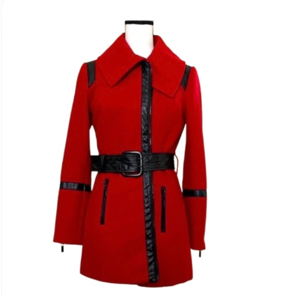 CACHE Wool Red Women's Jacket with Black Accents belted Cache - Picture 1 of 16